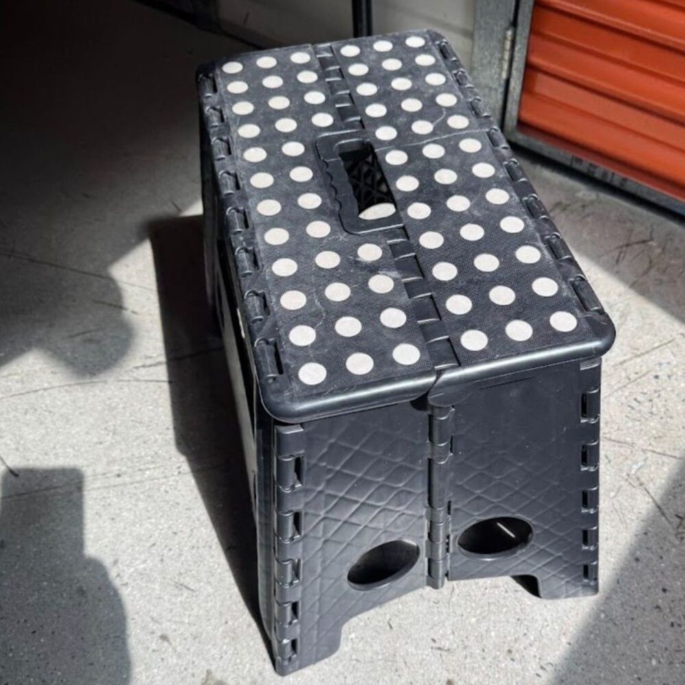 Extra Wide Folding Step Stool Black 12.7 inch with Non-Slip Surface